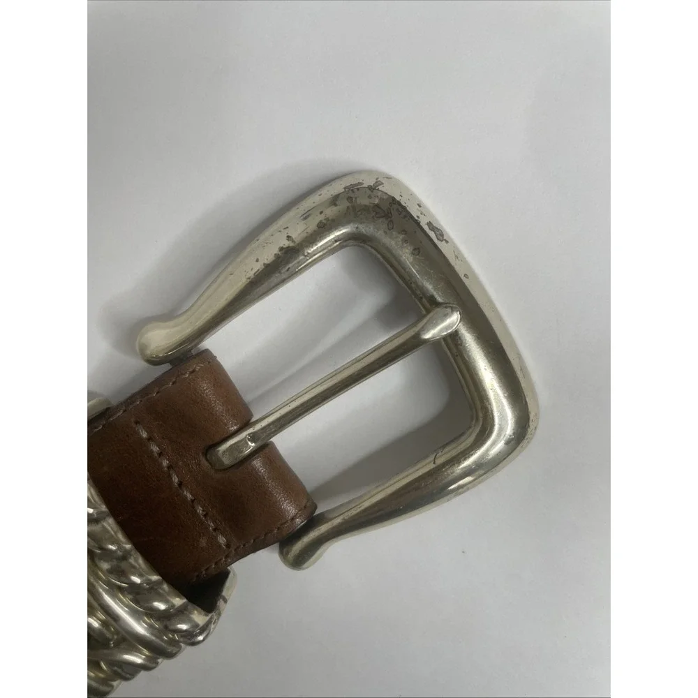Brighton Womens Brown Leather Belt Sz S‎ 30-32 Silver Cowgirl Western Decorative